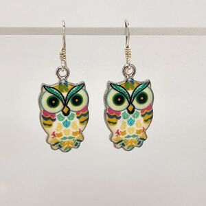 Owl Earrings Owl Charm Drop on Sterling Silver French Earwires New Handm…